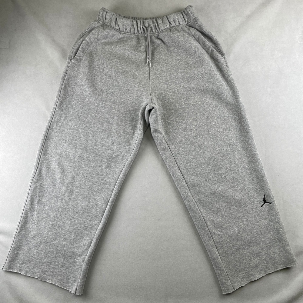 Jordan Nike Men Gray Sweatpants Elastic Waist Lounge Relaxed Joggers Raw Hem M